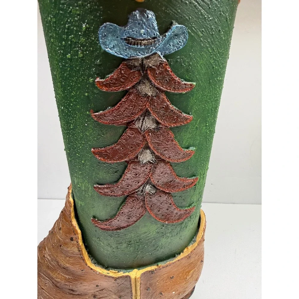 Western Cowboy Boot Decorative Planter Vase GreenBrown Ostrich Print ChiliPepper